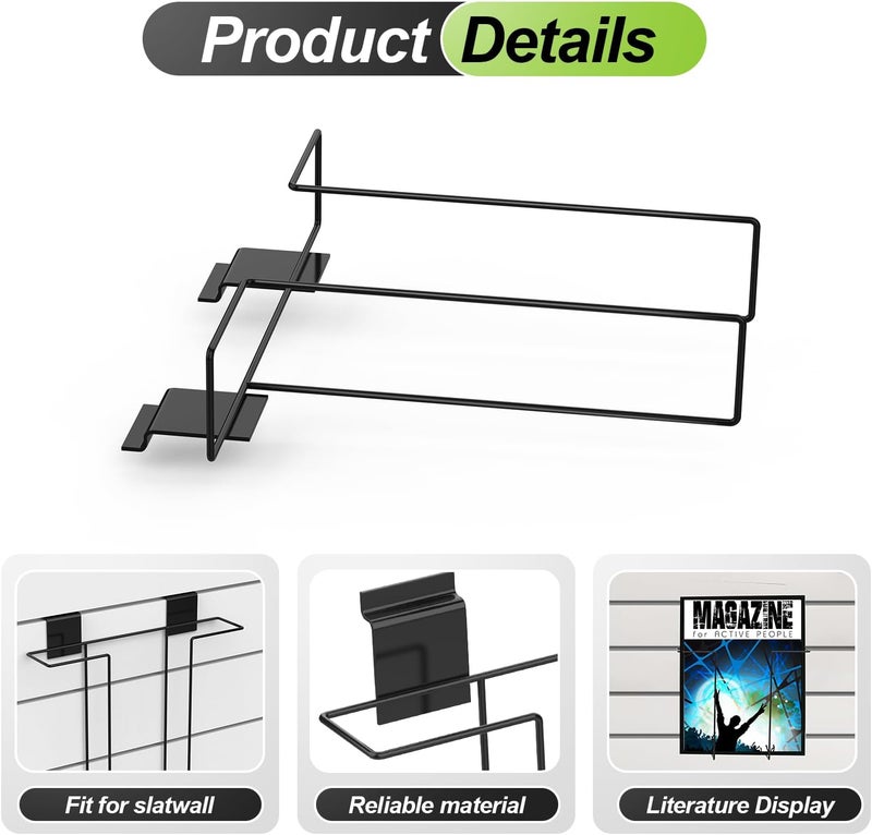 BeapTcely 4 Pcs Literature Display for Slatwall, Metal Wire Magazine Holder Slat Wall Shelf Hooks Accessories for Exhibitions Trade Show and Office Retail Store (4) - Image 3